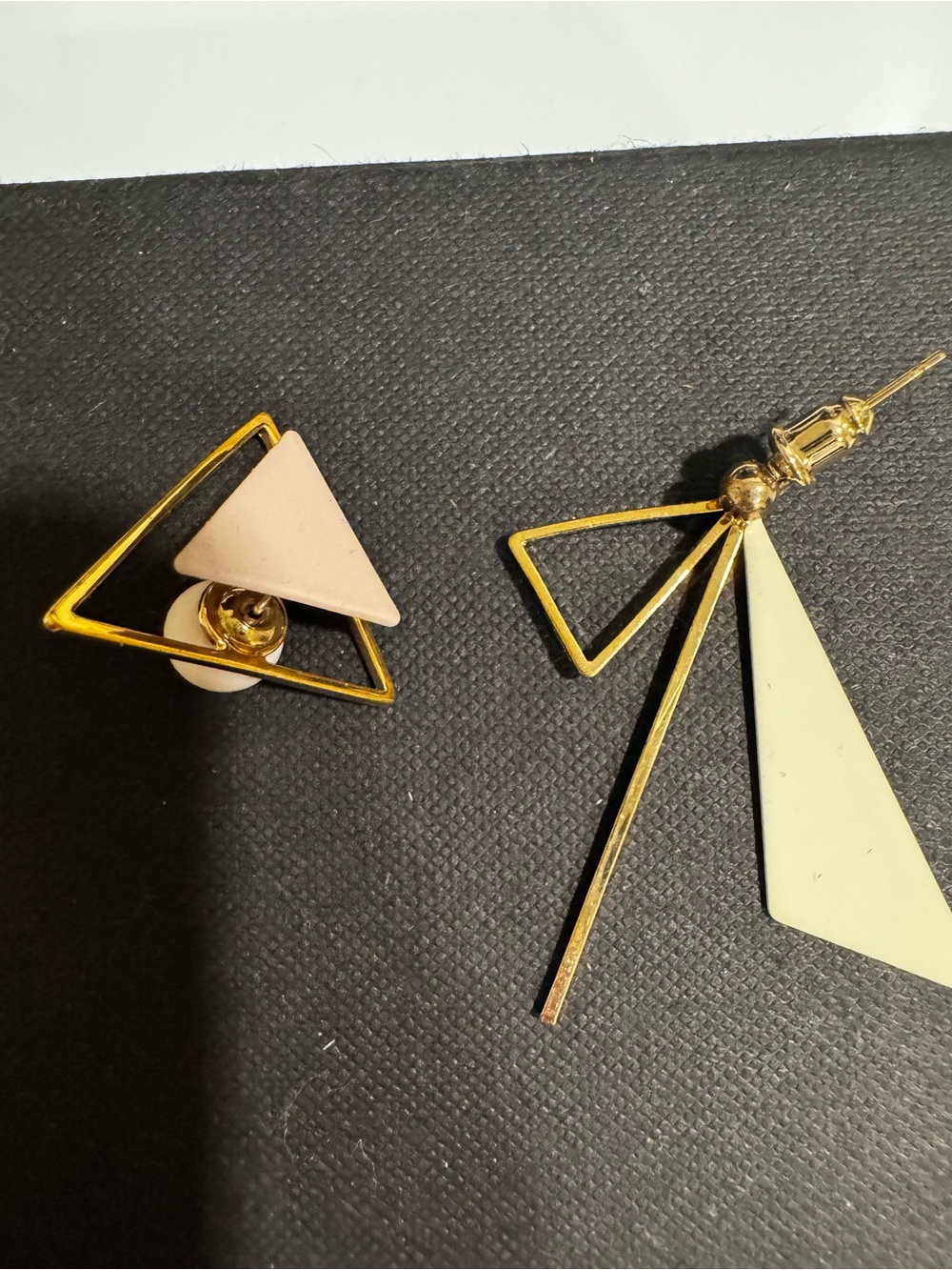 Geometric Triangle Drop Earrings in Cream Pink and Gold